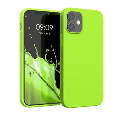 Abbildung von kwmobile Hülle kompatibel mit Apple iPhone 12 / Pro weiches TPU Silikon Case Cover geeignet für kabelloses Laden Neon Gelb