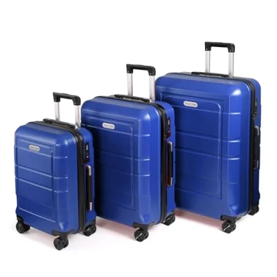 Abbildung von TANTOMI Hartschalen Handgepäck Koffer Set Reisekoffer mit 4 Drehbaren Rollen (360), Trolley Aluminium Teleskopstange und TSA Zahlenschloss (Set M L XL, Blau)