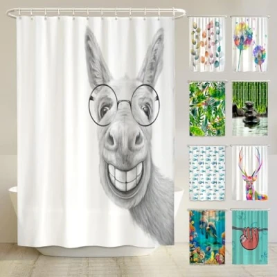 Abbildung von arteneur® Hipster Esel Anti Schimmel Duschvorhang 180x200 Öko Tex Standard 100 Beschwerter Saum, Blickdicht, Wasserdicht, Waschbar, 12 Ringe