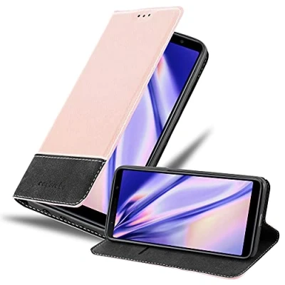 Abbildung von Cadorabo Hülle kompatibel mit Samsung Galaxy A7 2018 aus Premium Kunst Leder Flip Klappbare Stoßfeste Magnetische [Standfunktion] [Kartenfächern] Cover für Tasche in Rosa