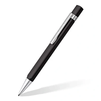 Abbildung von STAEDTLER TRX 440TRX9B 9ST Kugelschreiber (ergonomische Dreikantform, matte, samtweiche Aluminium Oberfläche, Metallclip, Standard Großraummine, Strichstärke: B, Schreibfarbe: schwarz) schwarz