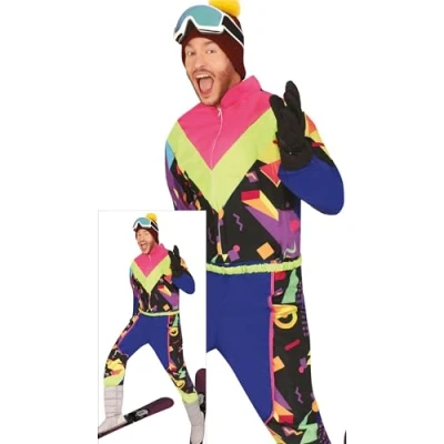Abbildung von FIESTAS GUIRCA Retro Skianzug Karneval Kostüm Herren Bunter 80er Jahre Schneeanzug JGA Après Ski 90er Trainingsanzug Bad Taste Junggesellenabschied Fasching Größe L