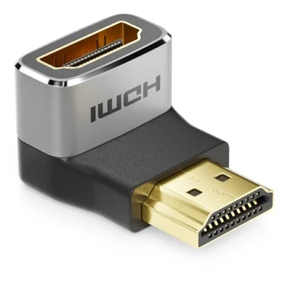Abbildung von deleyCON HDMI Adapter Kupplung Verbinder 90 Winkel 8K@60Hz / 4K@120Hz UHD 7680x4320 Aluminium 2.1 ARC HDR10+ Dolby Vision VRR ALLM 48Gbps Gewinkelt Grau Schwarz