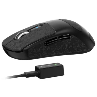 Abbildung von ATTACK SHARK R6 Kabellose 8 kHz Gaming Maus, SUPERLEICHT 39g, Nordic 52840 MCU, PixArt PAW3950MAX Sensor, BT/2,4 G/kabelgebunden, 6 einstellbare DPI bis zu 42000, 300 mAh Akku, PC/Mac(Schwarz + Band)