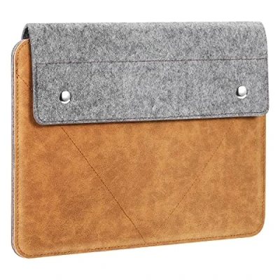 Abbildung von MoKo Tablet Hülle Kompatibel mit iPad Air 5/4 10,9/iPad Pro M1 11 2021/iPad 9/8/7, 3 10.5, Galaxy S8 11&quot;, PU &amp; Filz Sleeve Magnetknöpfe Tasche Grau Braun