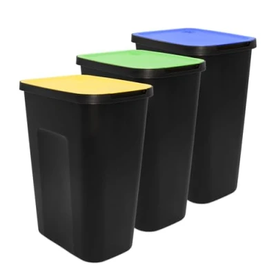 Abbildung von Spetebo Mülleimer Abfalleimer schwarz mit farbigem Klappdeckel 3er Set, extra große Öffnung