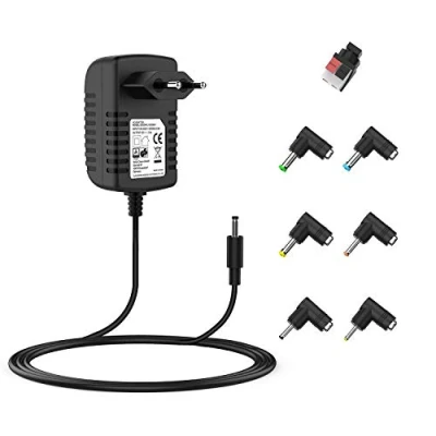 Abbildung von NEUE DAWN Universal Netzteil 12V 2A Ladegerät für LED Streifen WLAN Router CCTV Hub FritzBox Lautsprecher Webcam Scanner mit 7 Adapterstecker DC Netzadapter 24W Charger Netzgerät
