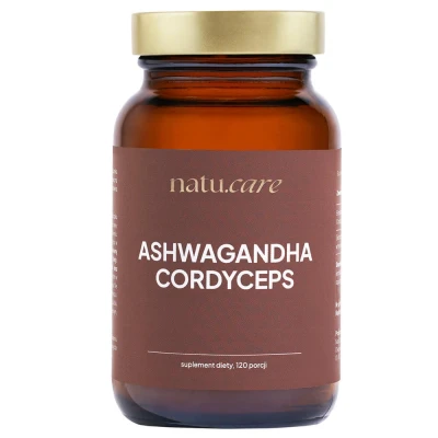 Abbildung von natu.care Vegan Ashwagandha &amp; Cordyceps Hochdosiert Bio Adaptogene 120 Portionen KSM 66 Extrakt Stressabbau, Energie Laborgeprüft Premium Qualität Glutenfrei Laktosefrei