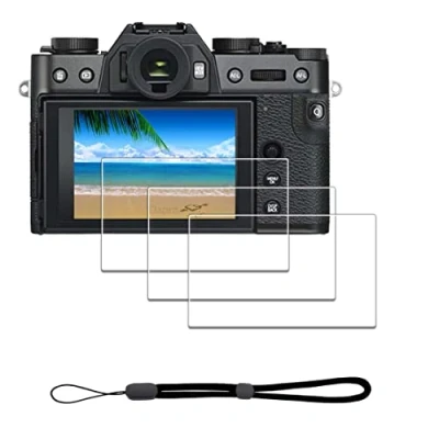 Abbildung von iDaPro Displayschutz schutzfolie für Fujifilm X T30 II T30II Fuji Mark + Handschlaufe [3+1Stück] Schutzglas Tempered Glass Screen Protector 9H Härte Gehärtetes Glas