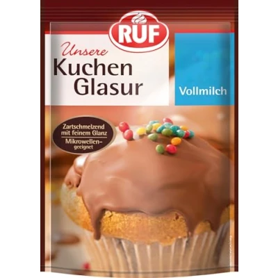 Abbildung von RUF Kuchen Glasur Vollmilch Schokolade, 100g im Beutel, mikrowellengeeignet, zum Glasieren &amp; Dekorieren von Plätzchen, Muffins Kuchen, glutenfrei