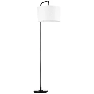 Abbildung von HOMCOM Stehlampe Wohnzimmer Stehleuchte mit Stoff Lampenschirm, Fußschalter, ohne Leuchtmittel, Stahlständer für Schlafzimmer, Weiß