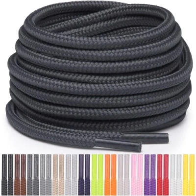 Abbildung von Miscly Schnürsenkel Rund Reißfest für Sportschuhe, Sneaker und Stiefel, Ø 4 mm (137 cm, Dunkelgrau)