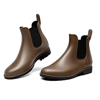 Abbildung von DREAM PAIRS Stiefel Damen Gummistiefel Chelsea Boots Frauen Ankle Wellies Wasserdicht Regenstiefel,Size 39,Braun,SDRB2201W E