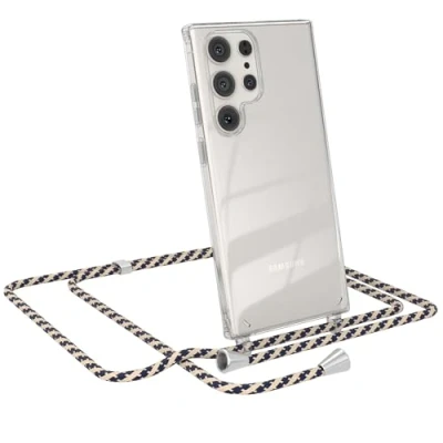 Abbildung von EAZY CASE Handykette kompatibel mit Samsung Galaxy S23 Ultra Kette zum Umhängen für Hülle Band aus Silikon transparente Handyhülle als Fallschutz in Taupe Camouflage