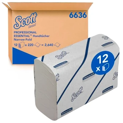Abbildung von Scott Essential Papierhandtücher 6636 Handtuchpapier mit Narrowfold 12 Clips x 220 weiße (insges. 2.640)