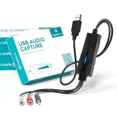 Abbildung von DigitalLife 4er Pack USB 2.0 Audio Capture Card Grabber Dual RCA/3,5 mm Eingangsoption für Schallplatten, Kassetten und Mini Disc, Kompatibel mit Windows 10,11, macOS 15.1.1, Linux