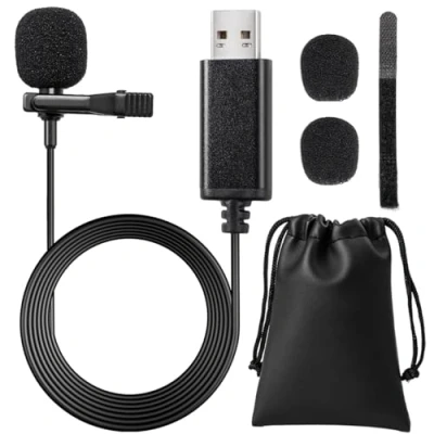 Abbildung von Gyvazla USB Mikrofon, Omnidirektionaler Lavalier Kondensator zum Anklippen, für Computer, Laptop, Podcast, Interviews, Netzwerksingen, Skype, MSN, Audio Videoaufzeichnung [Plug and Play]