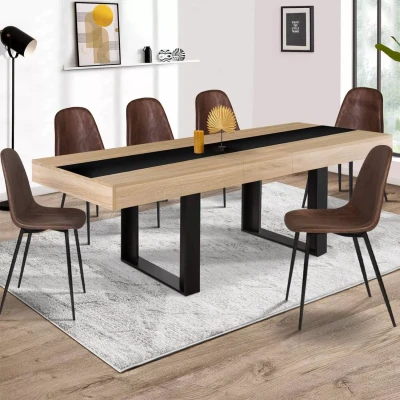 Abbildung von IDMarket Esstisch, ausziehbar, rechteckig, Phoenix, 6 10 Personen, Holz und Schwarz, Mittelstreifen, 160 200 cm