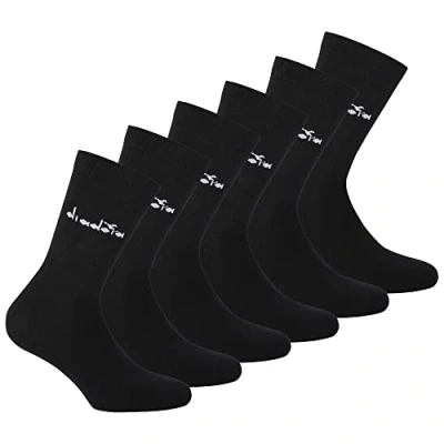Abbildung von Diadora Unisex Socken, 6er Pack Sportsocken, Baumwolle, Logo, einfarbig Schwarz 43 46