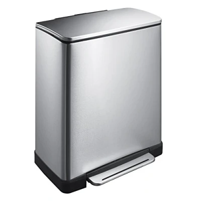 Abbildung von EKO E Cube Tretmülleimer 50L Edelstal (34.5 x 50 65 cm, Dämpfer System, Fingerabdruck frei, Stay Open, Abfallbeutelfixierung), matt silber