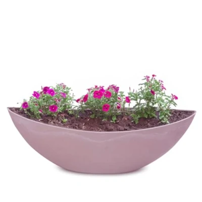 Abbildung von Ovale Pflanzschale für draußen große Schiff Deko Schale in alt rosa marmoriert als Blumen Topf Pflanztopf 39 cm Jardiniere Garten Balkon oder Friedhof wetterfester Grab Schmuck