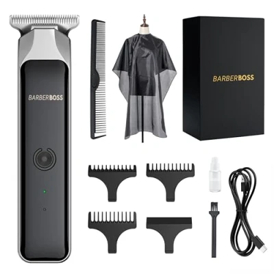 Abbildung von BarberBoss Bart und Haarschneider, Gesichtsschneider für Herren, Detailtrimmen mit T Klinge aus Stahl, kompaktes leistungsstarkes Design, wiederaufladbar über USB, rotes/grünes Licht, QR 2090