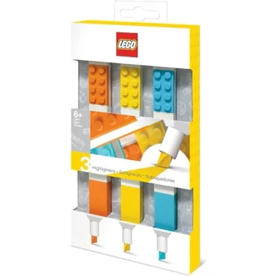 Abbildung von LEGO IQ Stationery 3er Pack Textmarker mit 4x2 Bausteinen Gelb, Orange, Blau