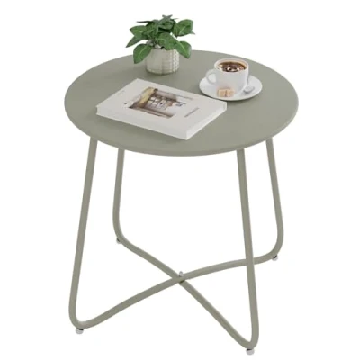 Abbildung von eSituro Beistelltisch rund, Balkontisch Gartentisch, Kaffeetisch Couchtisch Sofatisch Wohnzimmertisch, Kleiner Tisch für Wohnzimmer Balkon Terrasse Garten, aus Metall, φ45xH45 cm, Grau
