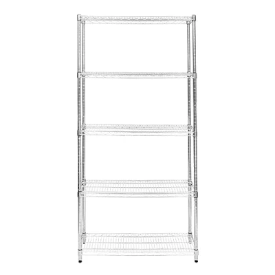 Abbildung von Drahtregal 5 stufiges Metall Aufbewahrungsregal Heavy Duty Freistehend Höhenverstellbaren Böden &amp; Füße Multifunktional Küche Büro Garage Speisekammer Silber Chrom 1000kg Tragfähigkeit 35 x 90 180cm