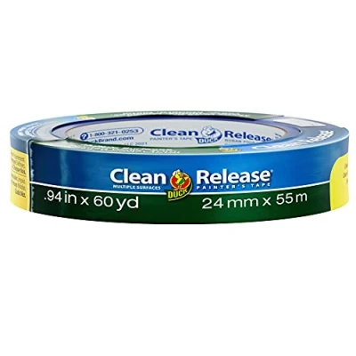 Abbildung von Duck Tape Clean Release Maler Kreppband in Blau, für Innenmalerei und Dekorieren, verschiedene Oberflächen, verhindert Auslaufen der Farbe, 24 mm x 55 m