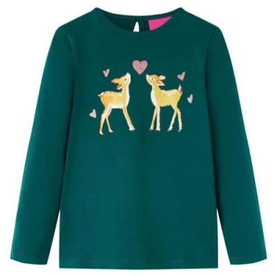 Abbildung von Kinder Langarmshirt Hirschen Langarm T Shirt Jungen Kindershirt Dunkelgrün 128