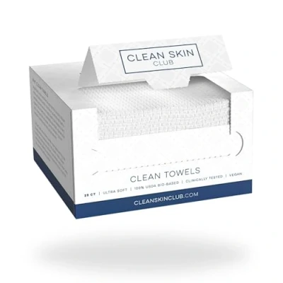 Abbildung von Clean Skin Club Towels: 100% USDA Biobased, von Dermatologen empfohlene Gesichtstücher. Einweg, klinisch getestet, Gesichtswaschlappen, Make up Entferner, ultra weich, 100 Stück, 4er Pack