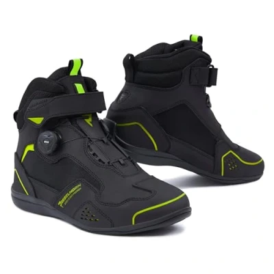 Abbildung von REBELHORN Spark II Motorradstiefel Damen und Herren PU Leder ATOP Schnell Schnürsystem Knöchelprotektoren Verstärkte Zehen Mesh Belüftungspaneele