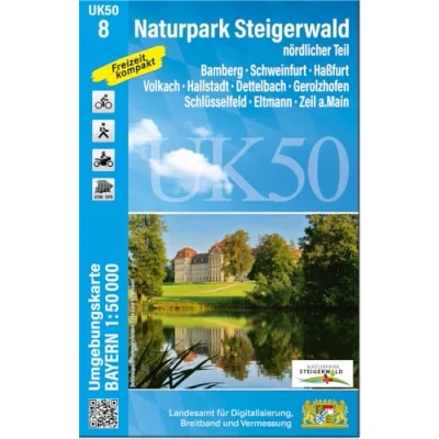Abbildung von UK50 8 Naturpark Steigerwald, nördlicher Teil: Bamberg, Schweinfurt, Haßfurt, Volkach, Hallstadt, Dettelbach, Gerolzhofen, Schlüsselfeld, Eltmann, ... Karte Freizeitkarte Wanderkarte)