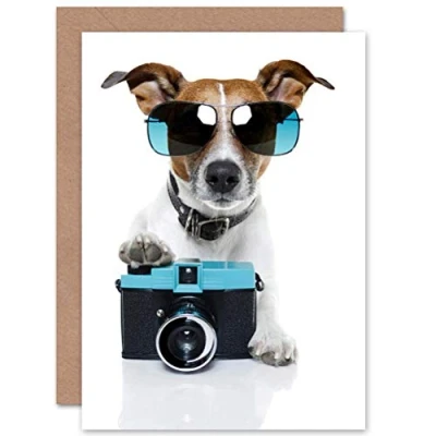Abbildung von Wee Blue Coo Cool Jack Russell Dog Camera Photo Sunglasses Birthday Sealed Greeting Card Plus Envelope Blank inside Fotografieren