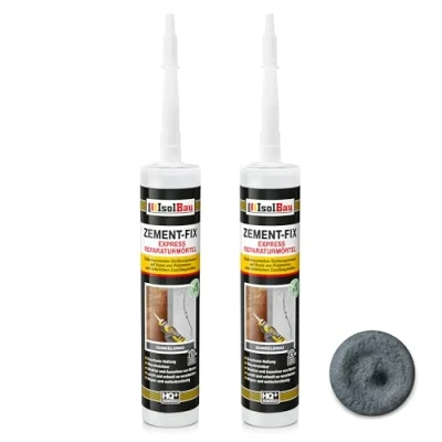 Abbildung von Isolbau Zement Fix 2 x 300 ml Dunkelgrau Express Reperaturmörtel Dichtungsmasse für Fugen &amp; Risse im Innen Außenbereich, Kartusche