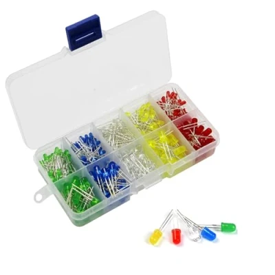 Abbildung von 200 Stück LED Leuchtdiode, Leuchtdioden 3V, Dioden Sortiment Kit Rundkopf 2 Pin Diffuse Elektronikkomponenten mit 5 Farben (5mm und 3mm Stück)