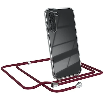 Abbildung von EAZY CASE Handykette kompatibel mit Samsung Galaxy S23 Plus Kette zum Umhängen für Hülle Band aus Silikon transparente Handyhülle als Fallschutz in Burgunder Rot
