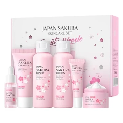 Abbildung von LAIKOU Hautpflege Geschenkset Frauen, 6 Stück Sakura Gesichtspflege Set, Beauty Geschenksets, Hautpflegeset Mädchen mit Reiniger Toner Lotion Serum Augencreme Gesichtscreme Feuchtigkeit Anti Aging