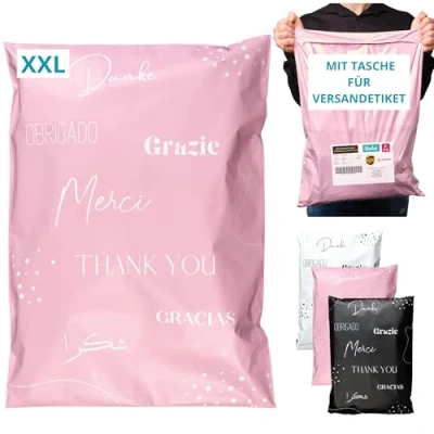 Abbildung von EMBALLAX 20 Versandtaschen MIT TASCHE FÜR VERSANDETIKETT XXL 60x45cm WIDERSTANDSFÄHIG/WASSERDICHT Versandtüten für Kleidung Warensendung Umschlag Kartons Versandbeutel Danke
