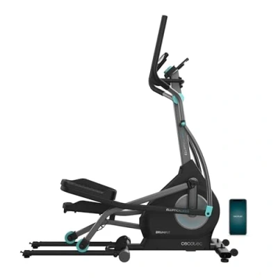 Abbildung von Cecotec Faltbare Ellipsentrainer mit APP Drumfit Elliptical 8000 Motor Pro. Motorisch Einstellbarer Magnetwiderstand, Bildschirm und Gerätehalter, 8 kg Schwungrad, Pulsmesser, Schrittlänge 40 cm.