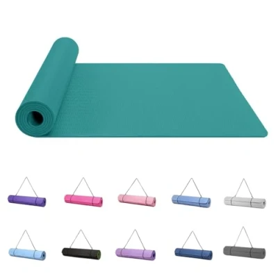 Abbildung von Good Nite Yogamatte, Trainingsmatten, Workout, Pilates, Fitnessmatte für Damen und Herren, rutschfest, dick, 6 mm, hochdichte Gymnastikmatten mit Tragegurt, TPE, Schwarz