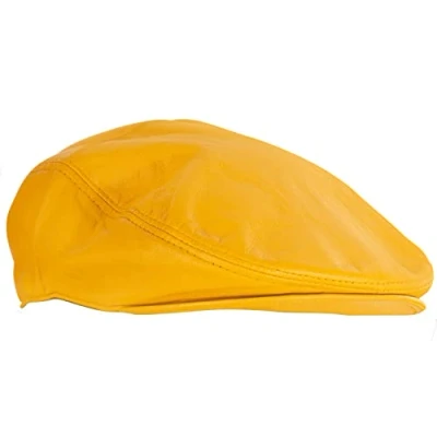 Abbildung von Infinity Leather Echtes Gelb Leder Ivy Barett Zeitungsjunge Gatsby Golf Cabbie Schiebermütze 2XL