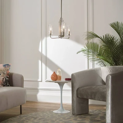 Abbildung von Elstead Lighting QN KIMROSE3 PN QUINTIESSE Kronleuchter Kimrose E14 3x40W Stahl, Nickel poliert; Glas klar, geriffelt H:37.4cm Ø45.9cm dimmbar
