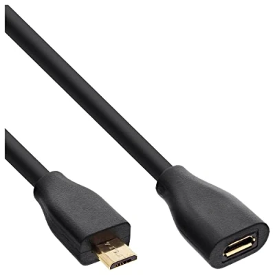 Abbildung von InLine 32750P Micro USB Verlängerung, 2.0 B Stecker auf Buchse, schwarz, vergoldete Kontakte, 5m