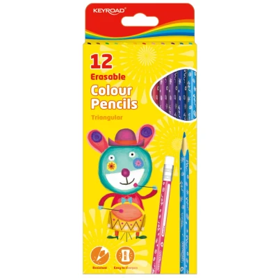 Abbildung von Keyroad Buntstifte Dreikantform mit Radiergummi 12 Stück/Mischfarben/Erwachsene und Kinder/Weicher Graphit/Ideal für MalbücherLoch zum Aufhängen/Komfortabel Handflächengriff Kleinkinder