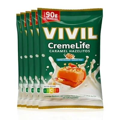 Abbildung von VIVIL Creme Life Caramel Hazelitos, 5 Beutel, Sahnebonbons mit Nussgeschmack, zuckerfrei &amp; glutenfrei, x 90g