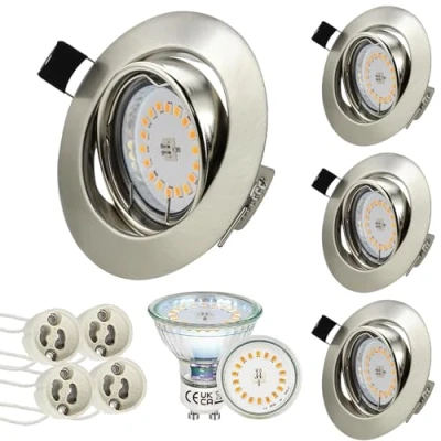 Abbildung von HiBay 4er Set LED Einbaustrahler 230V Spots 5W Warmweiß GU10 Einbauleuchten Rund Schwenkbar Deckenleuchte 68mm lochmaß für Küche Wohnzimmer