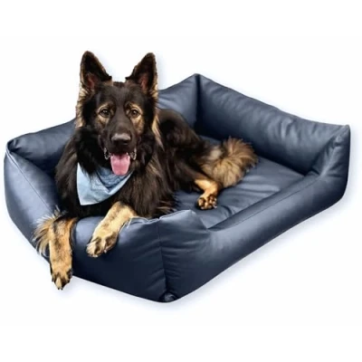 Abbildung von 4L Textil Mario Wasserfestes Hundebett Kunstleder Hundekorb aus große und mittelgroße Hunde Hundesofa XXL Hundekissen (120x90 cm, Graphit)