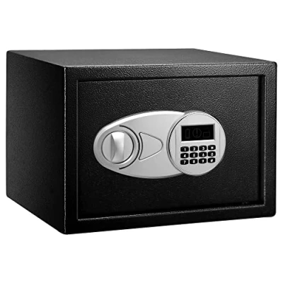 Abbildung von Amazon Basics Tresor aus Stahl, Sicherheit für Zuhause, mit digitaler Tastatursperre Bargeld, Schmuck, Ausweise, Dokumente, 14 l, 35 cm x 25 (B T H), Schwarz
